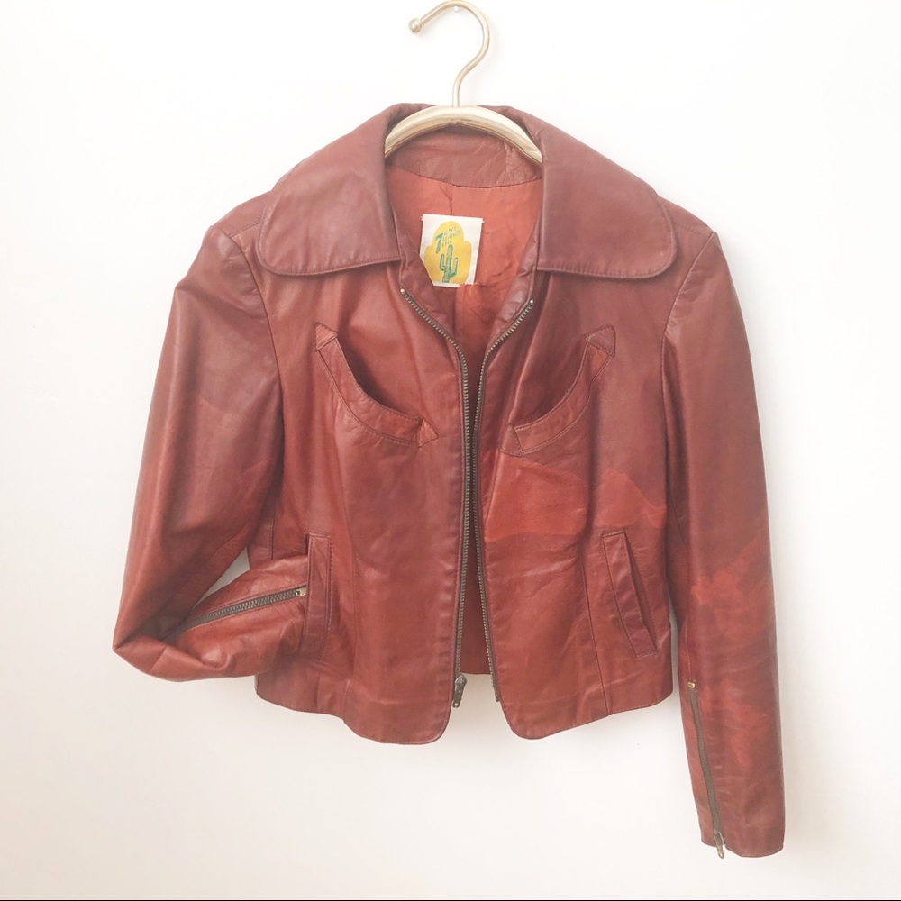 Vintage Leather Jacket Oxblood Biker Moto Cropped